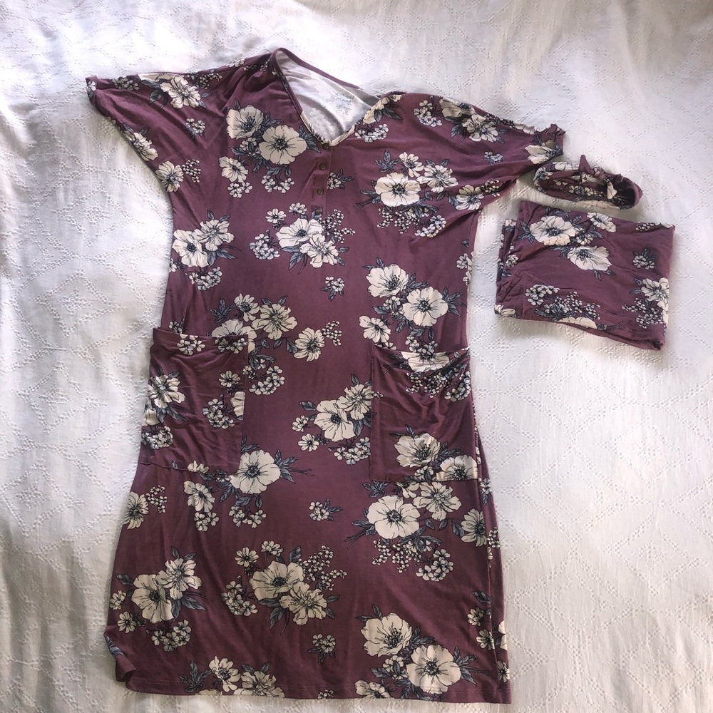 Mommy n Me Gown with Matching Swaddle and Headband